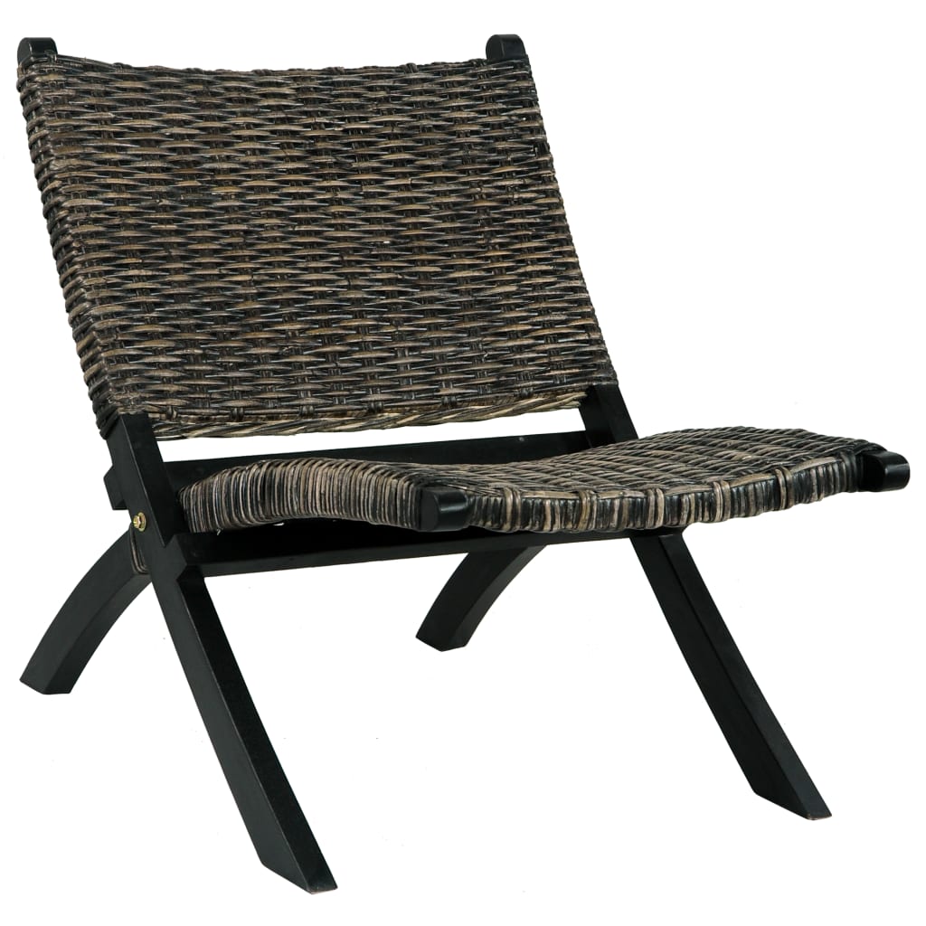vidaXL fekete természetes kubu rattan és tömör mahagóni pihenőszék
