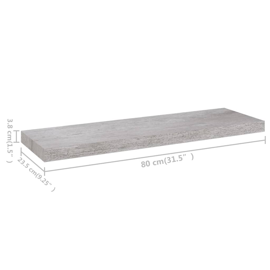 vidaXL 2 db betonszürke MDF lebegő fali polc 80 x 23,5 x 3,8 cm