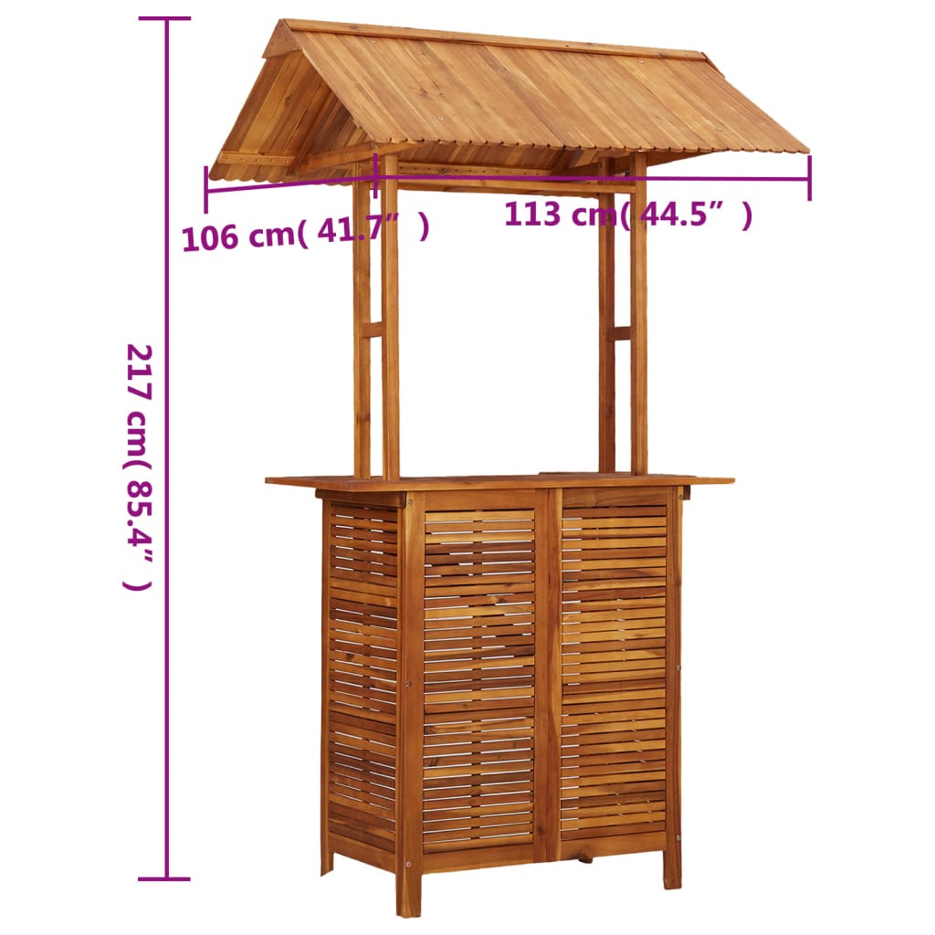 vidaXL tömör akácfa kültéri bárasztal tetővel 113x106x217 cm