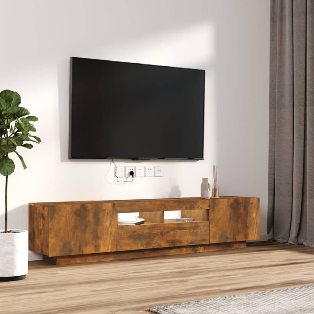 vidaXL 2 részes füstös tölgyszínű fa TV-szekrény szett LED-lámpákkal