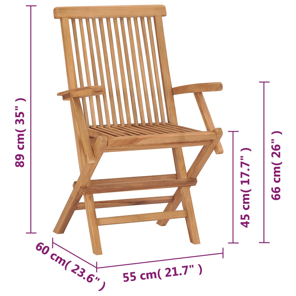 vidaXL 2 db összecsukható tömör tíkfa kerti szék