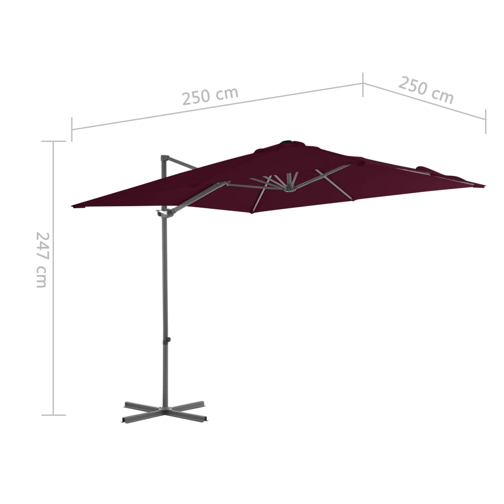 vidaXL bordó konzolos napernyő acélrúddal 250 x 250 cm