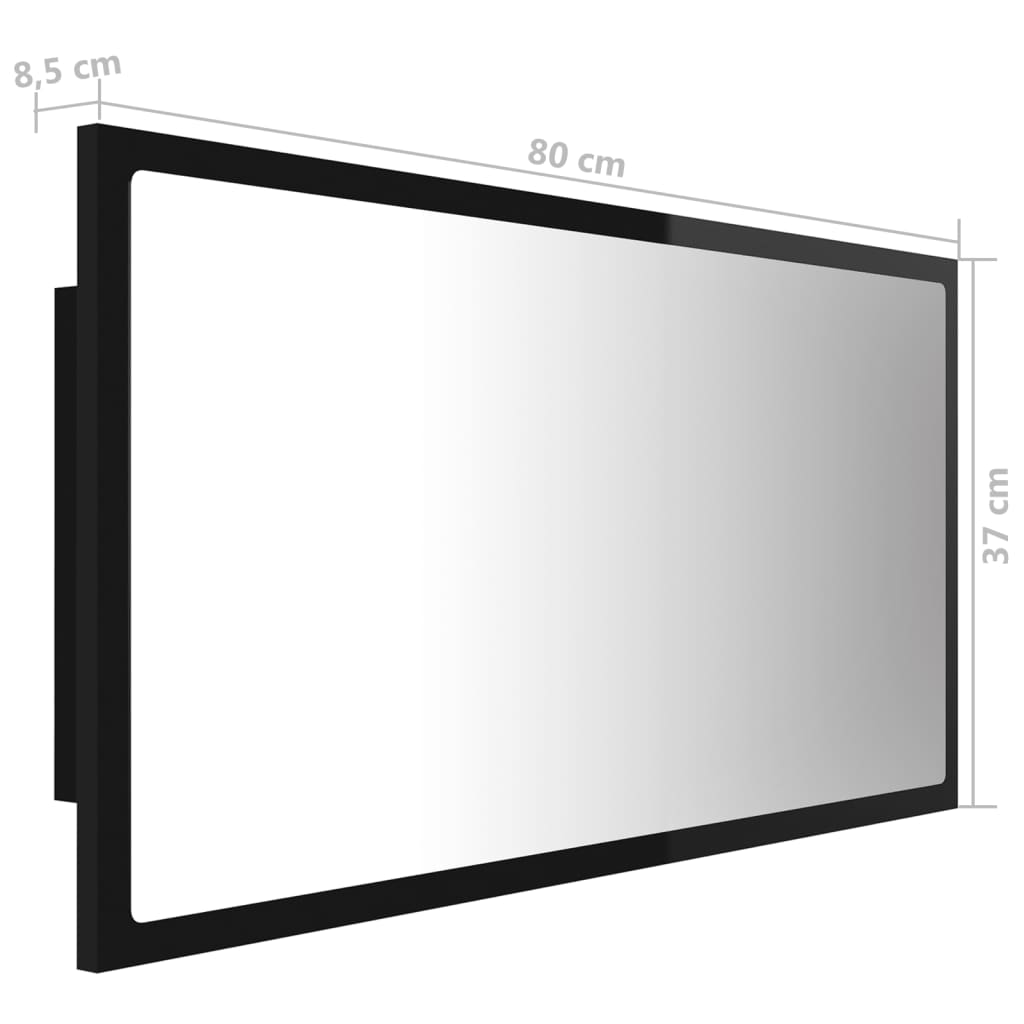 vidaXL magasfényű fekete akril LED-es fürdőszobatükör 80x8,5x37 cm