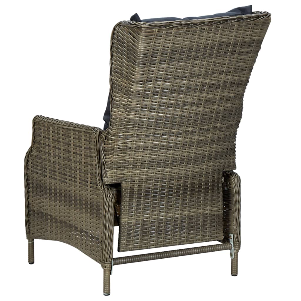 vidaXL barna dönthető háttámlás polyrattan kerti szék párnákkal