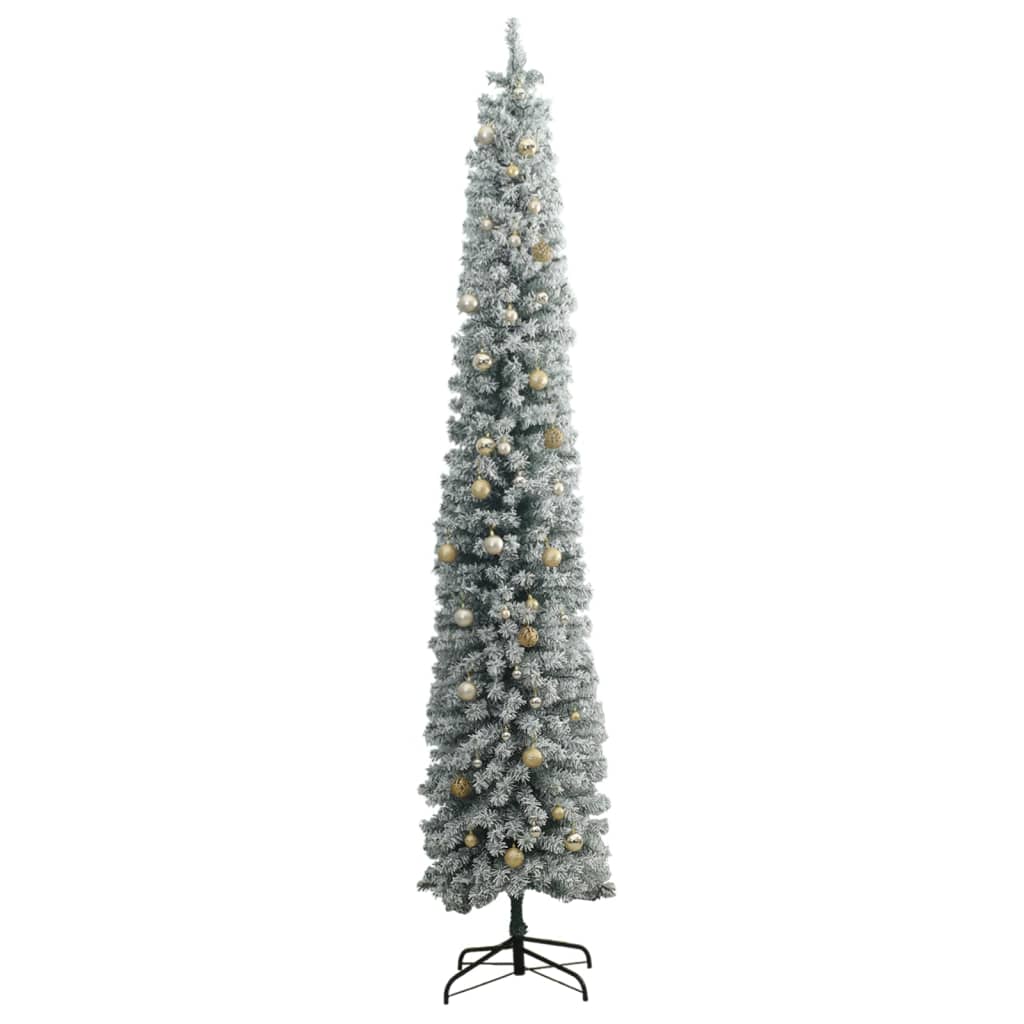 vidaXL vékony karácsonyfa 300 LED-del gömbökkel és hópehellyel 300 cm