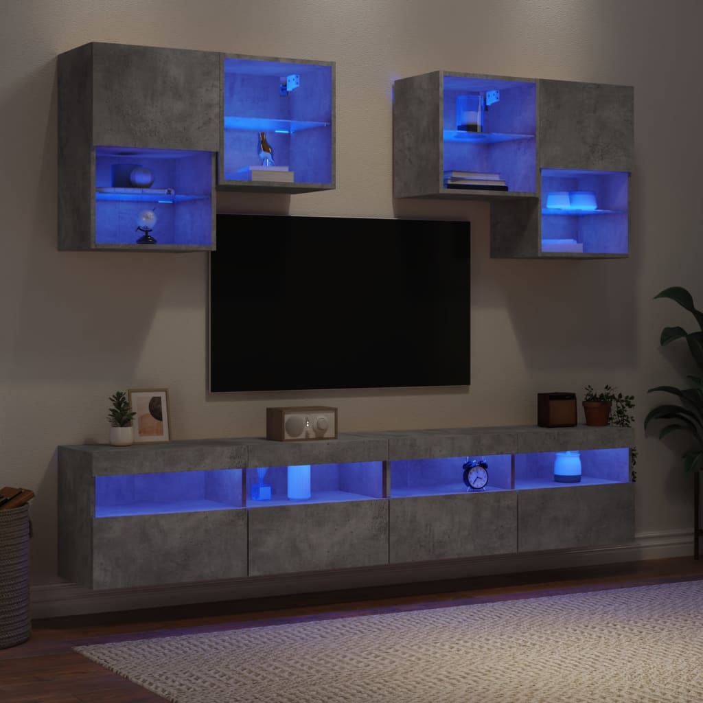 vidaXL 6 darabos betonszürke fali TV-szekrény szett LED-del