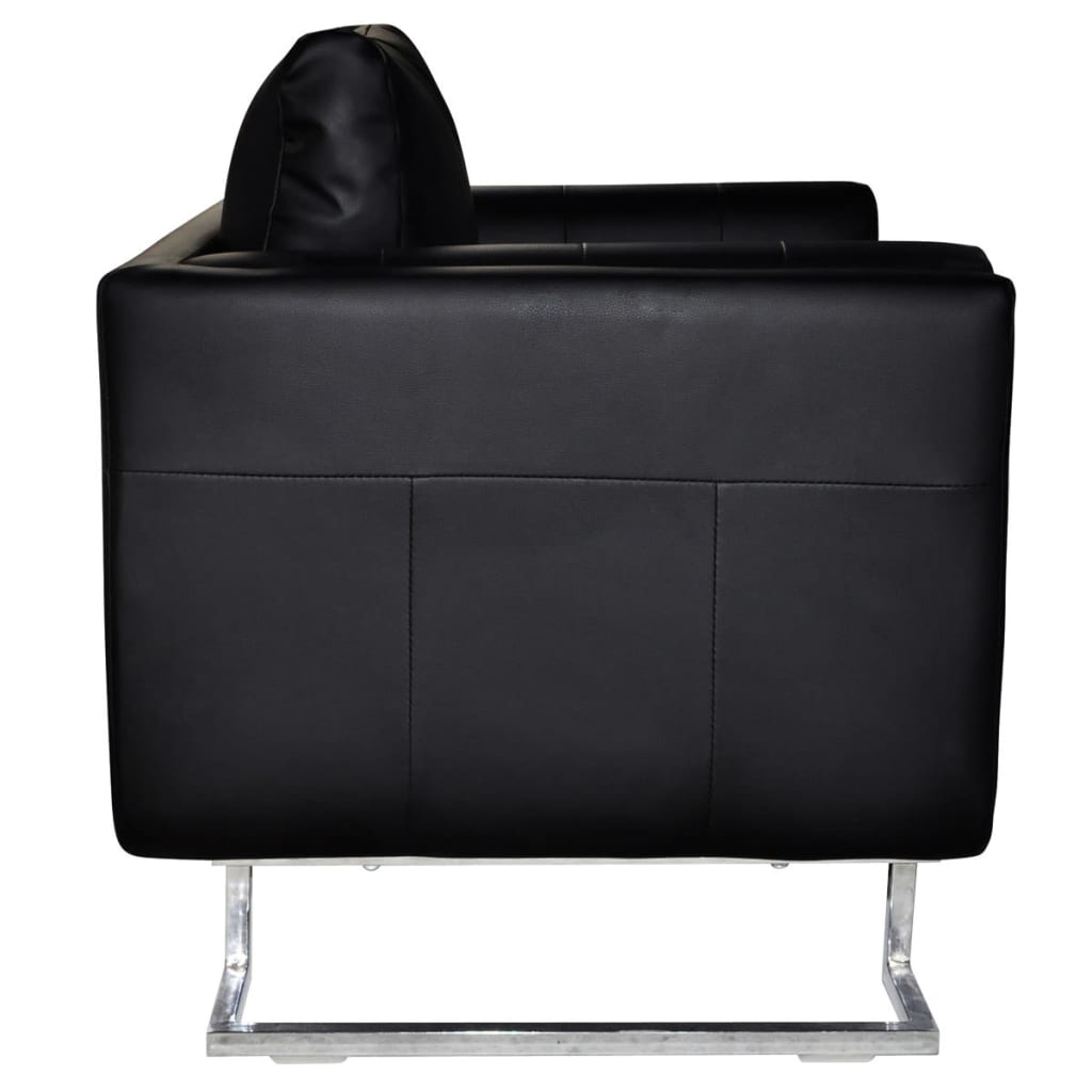 vidaXL fekete kocka alakú krómlábas műbőr fotel