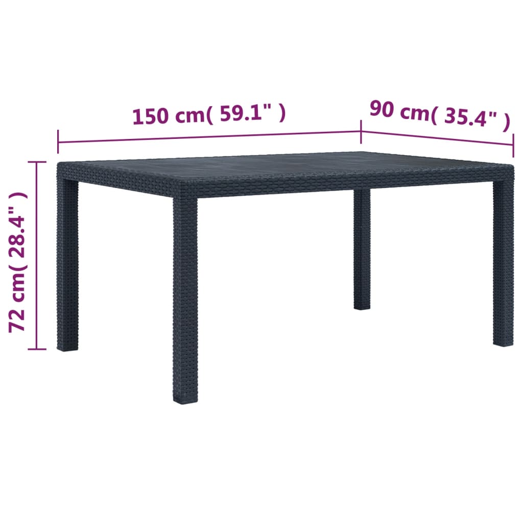 vidaXL antracit rattan hatású műanyag kerti asztal 150 x 90 x 72 cm