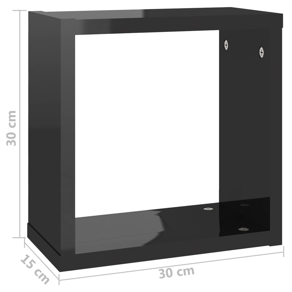vidaXL 2 db magasfényű fekete fali kockapolc 30 x 15 x 30 cm
