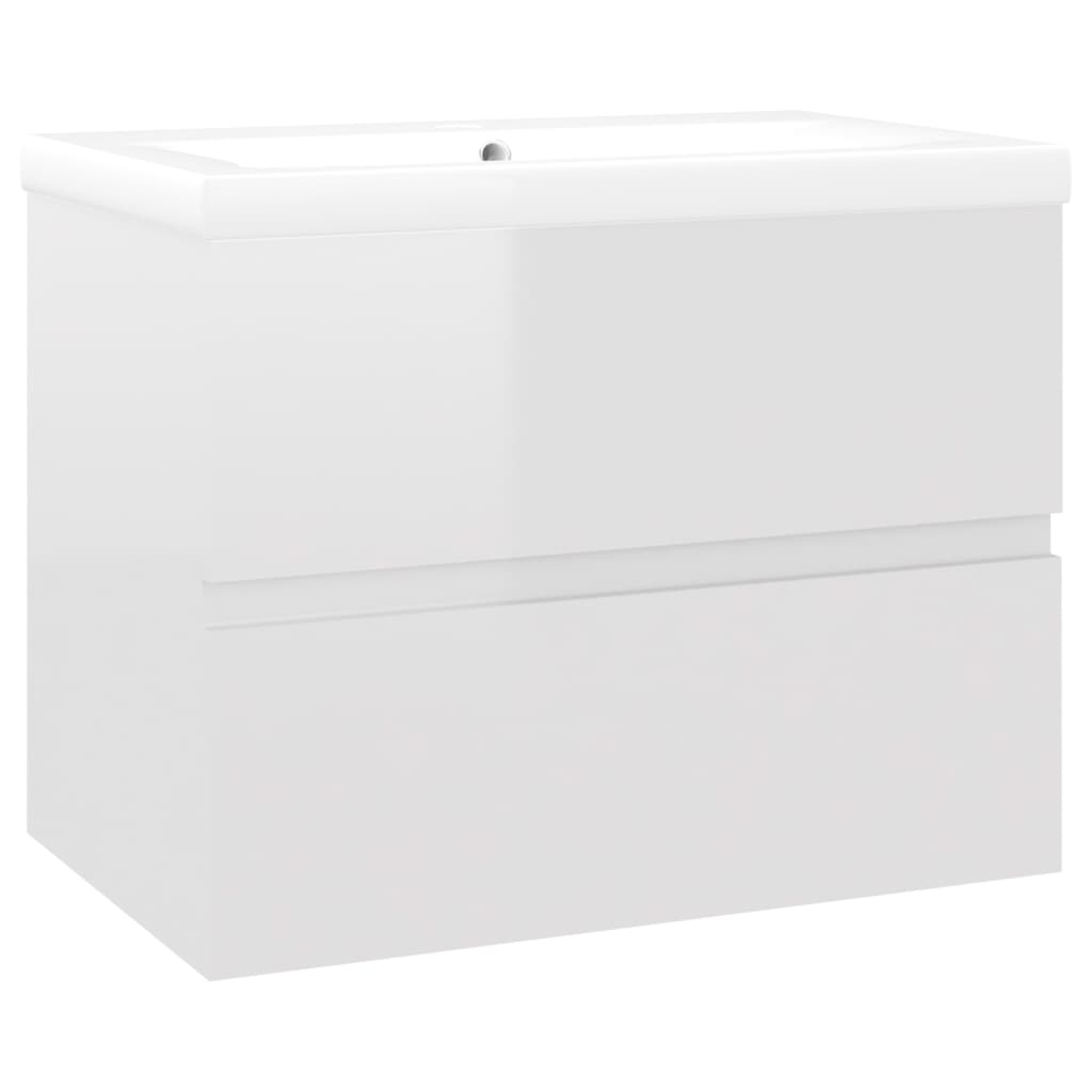 vidaXL magasfényű fehér forgácslap mosdószekrény beépített mosdóval