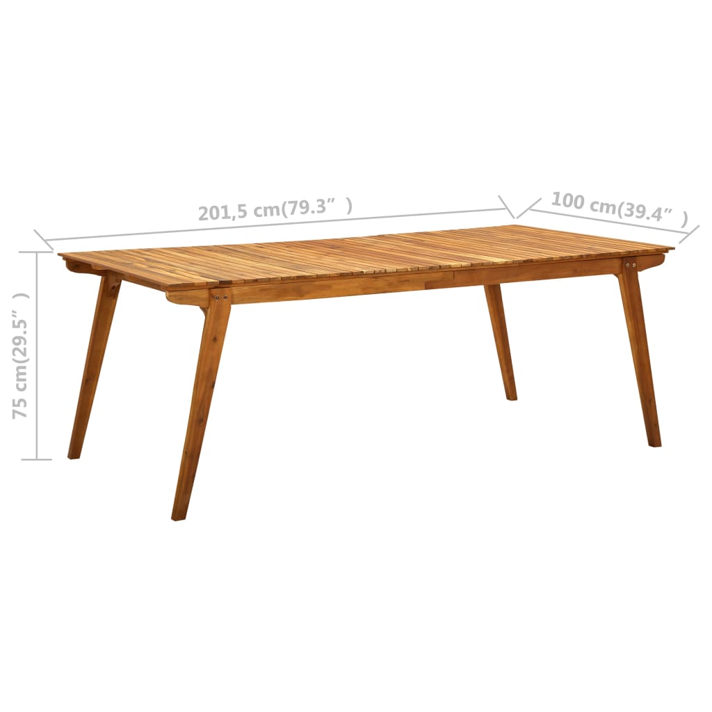 vidaXL tömör akácfa kerti asztal 201,5 x 100 x 75 cm