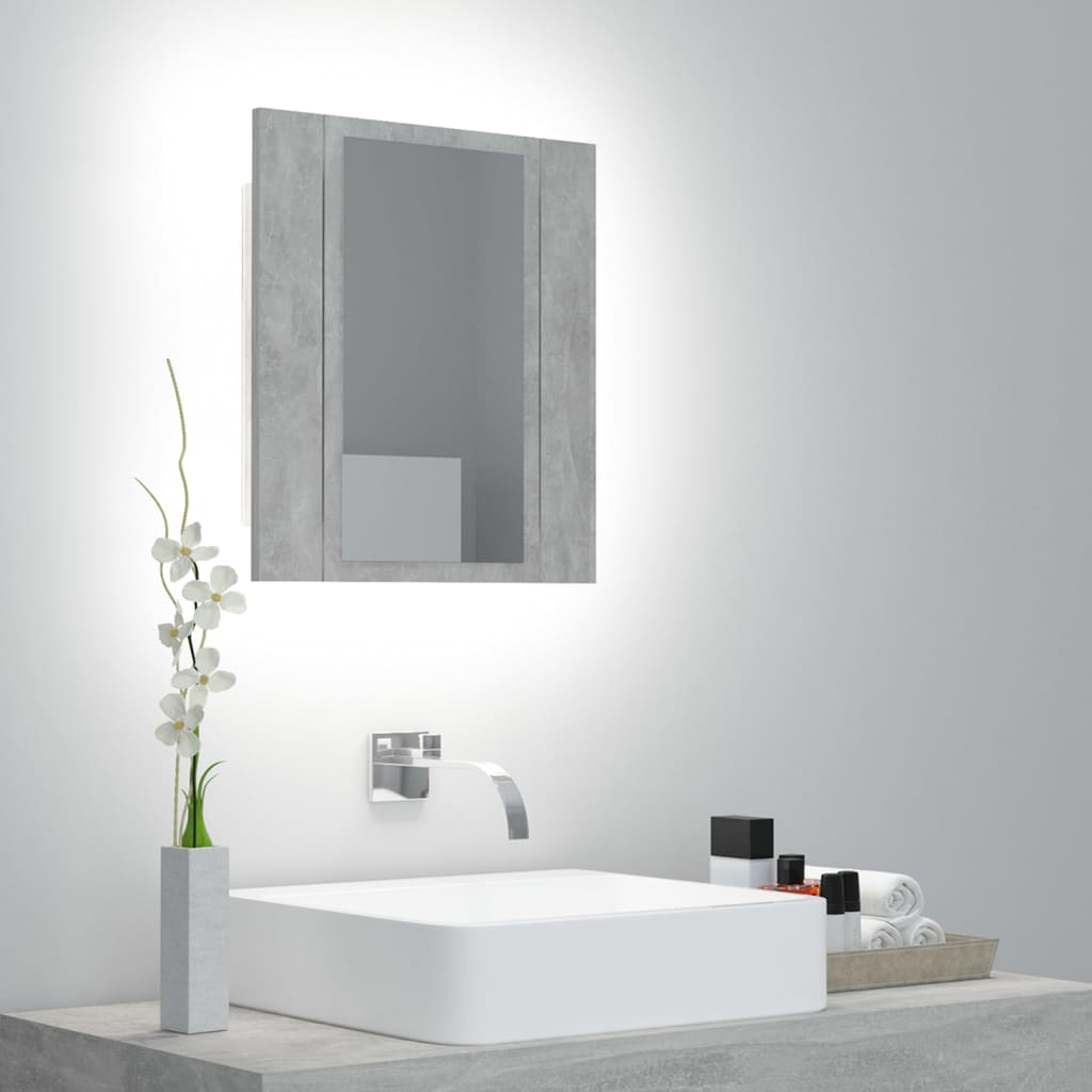 vidaXL betonszürke LED-es tükrös fürdőszobaszekrény 40 x 12 x 45 cm