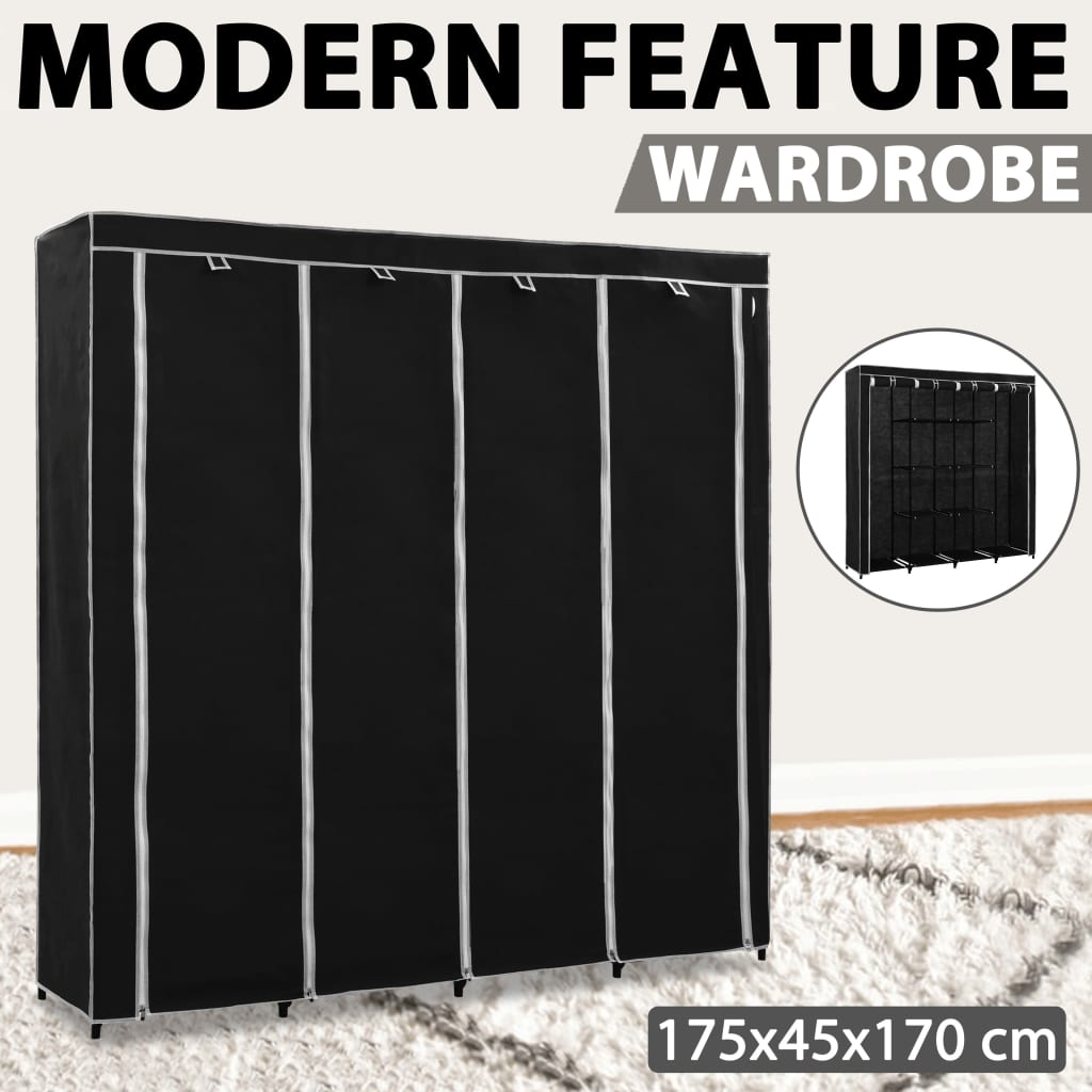 vidaXL fekete ruhásszekrény 4 tárolórekesszel 175 x 45 x 170 cm