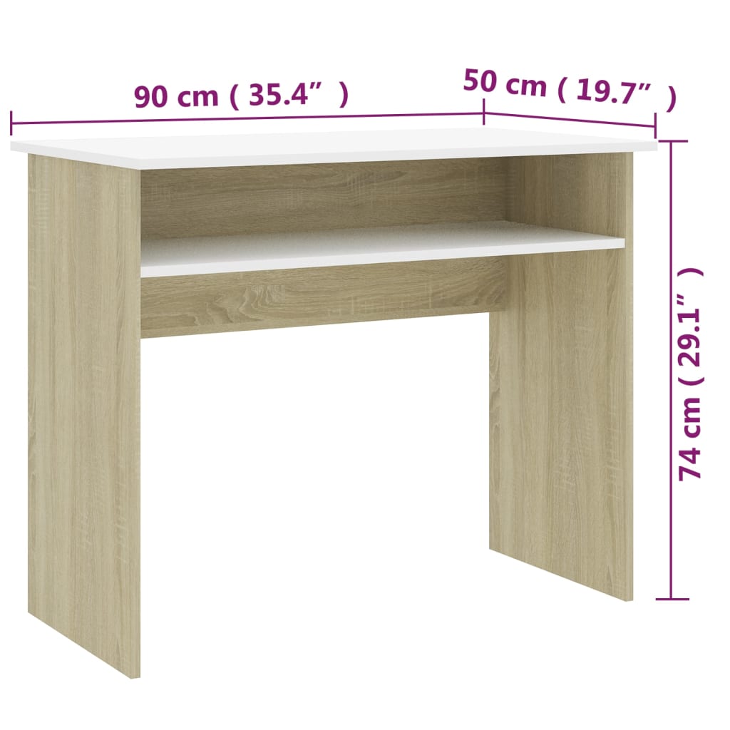 vidaXL fehér-sonoma színű forgácslap íróasztal 90 x 50 x 74 cm