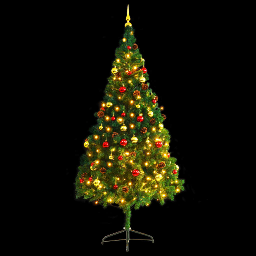 vidaXL zöld megvilágított műkarácsonyfa gömbökkel 180 cm