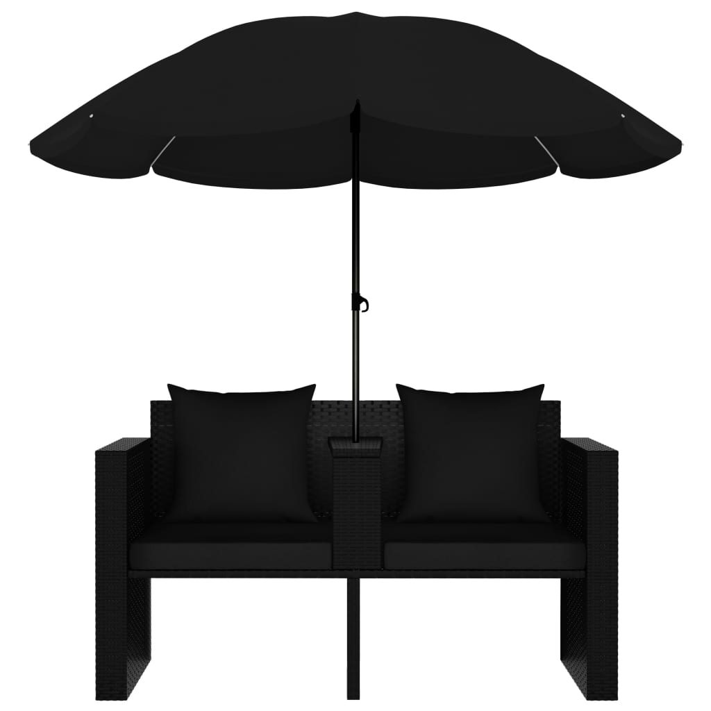 vidaXL fekete polyrattan kerti ágy napernyővel