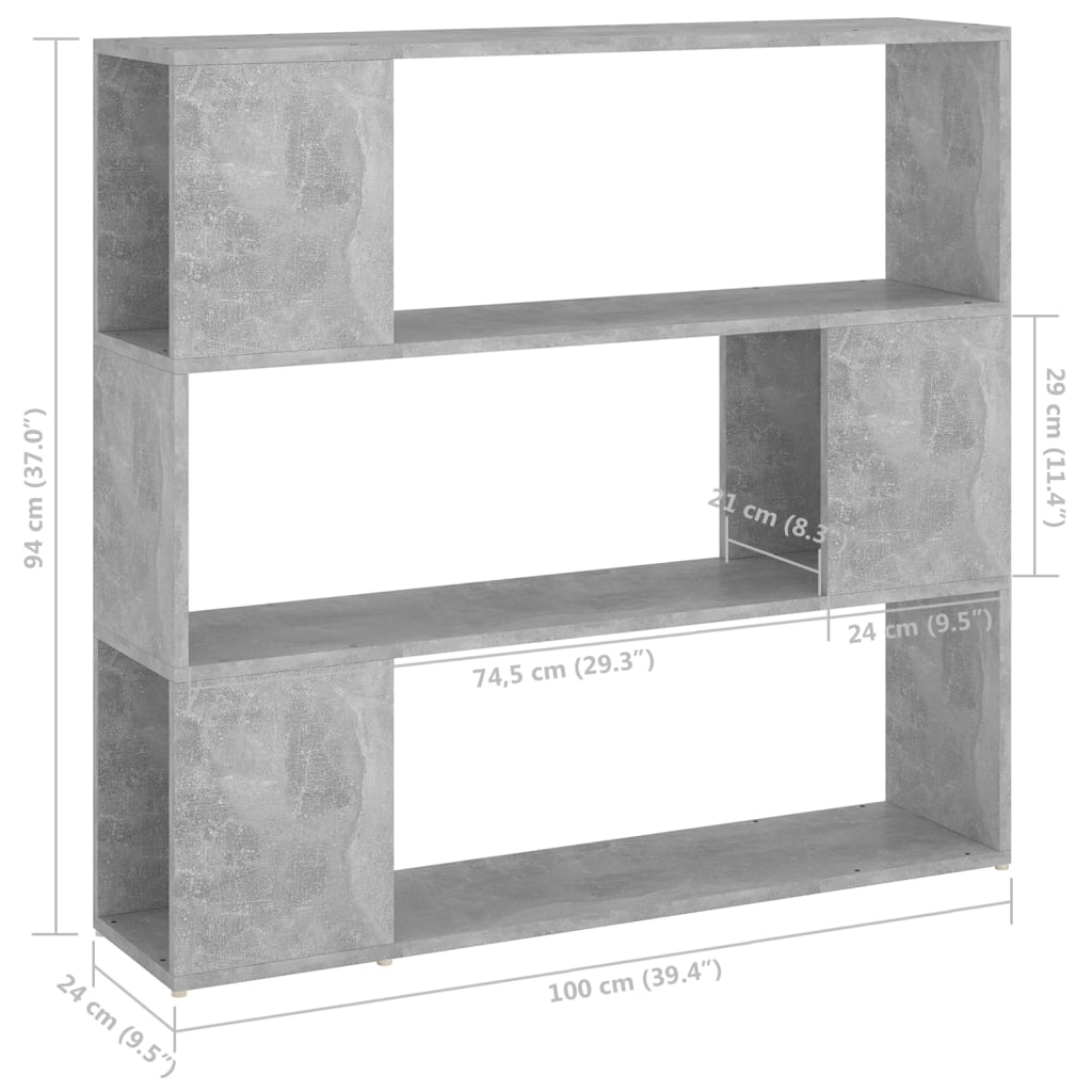 vidaXL betonszürke térelválasztó könyvszekrény 100 x 24 x 94 cm