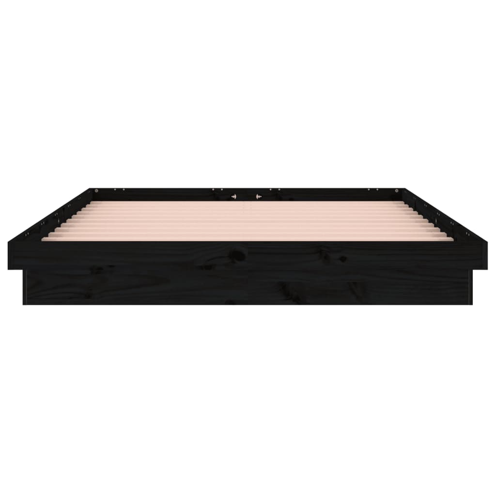 vidaXL kis kétszemélyes fekete tömör fa LED-es ágykeret 120 x 190 cm