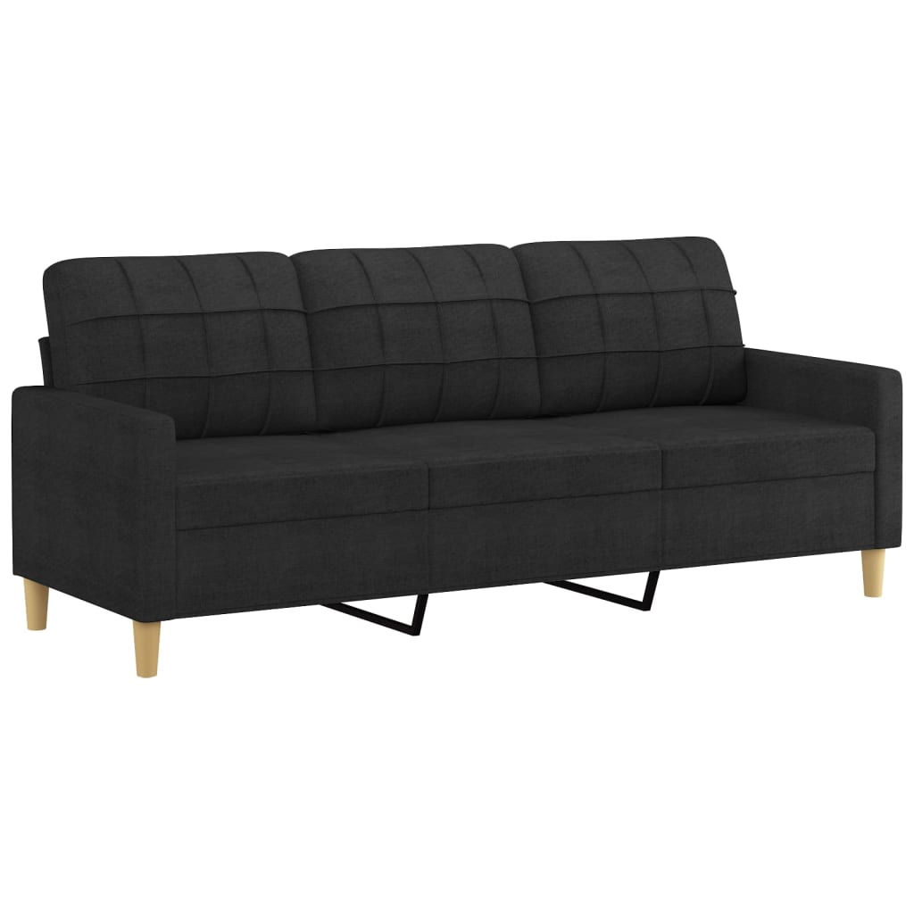 vidaXL 3 személyes fekete szövet kanapé lábtartóval 180 cm