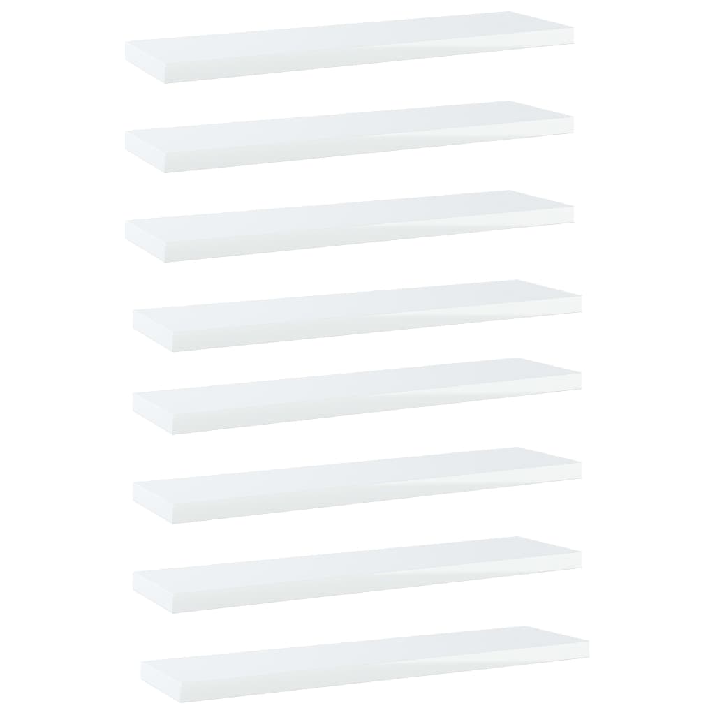 vidaXL 8 db magasfényű fehér forgácslap könyvespolc 40 x 10 x 1,5 cm