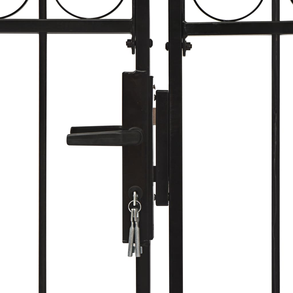 vidaXL ívelt tetejű kétajtós fekete acél kerítéskapu 300 x 150 cm