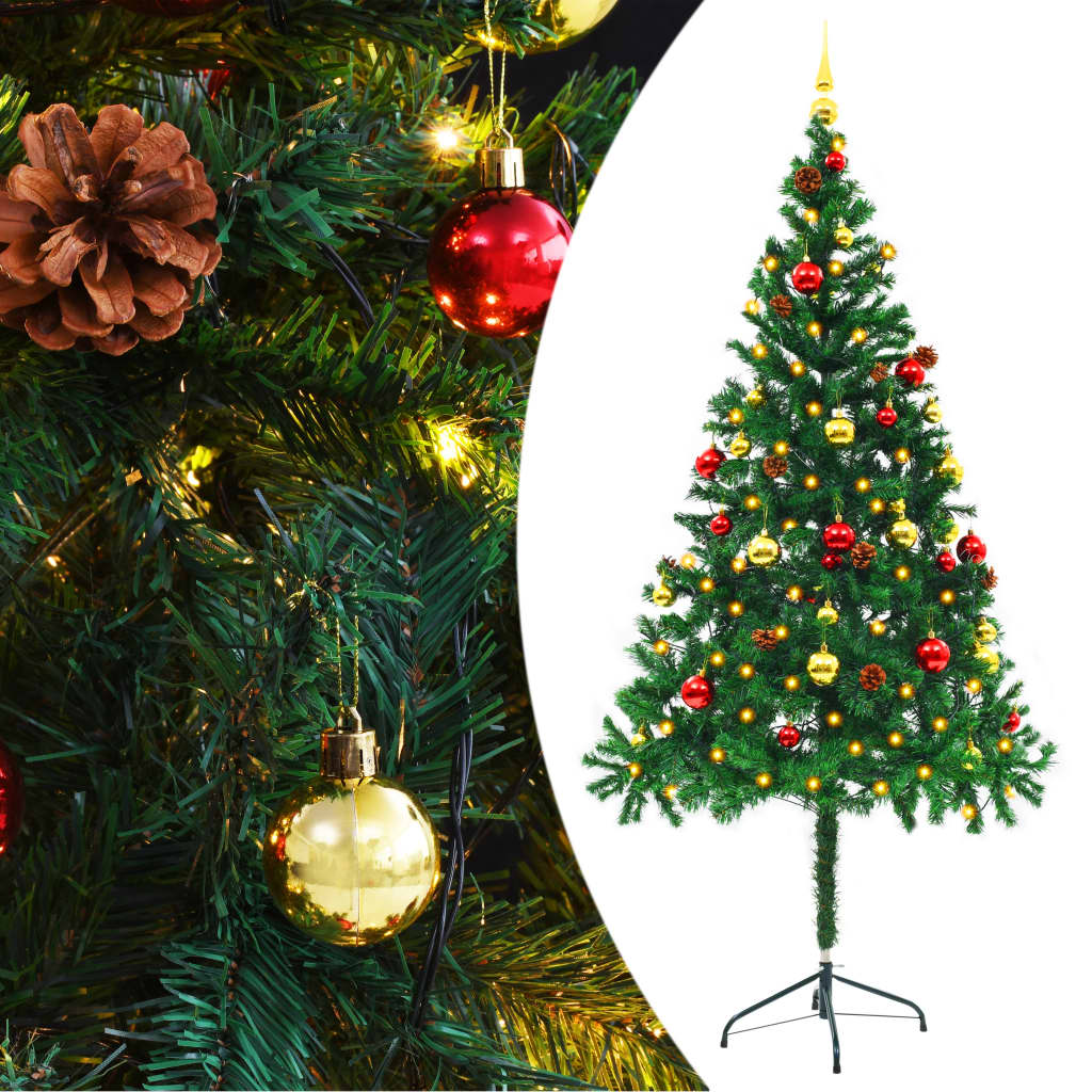 vidaXL zöld megvilágított műkarácsonyfa gömbökkel 180 cm