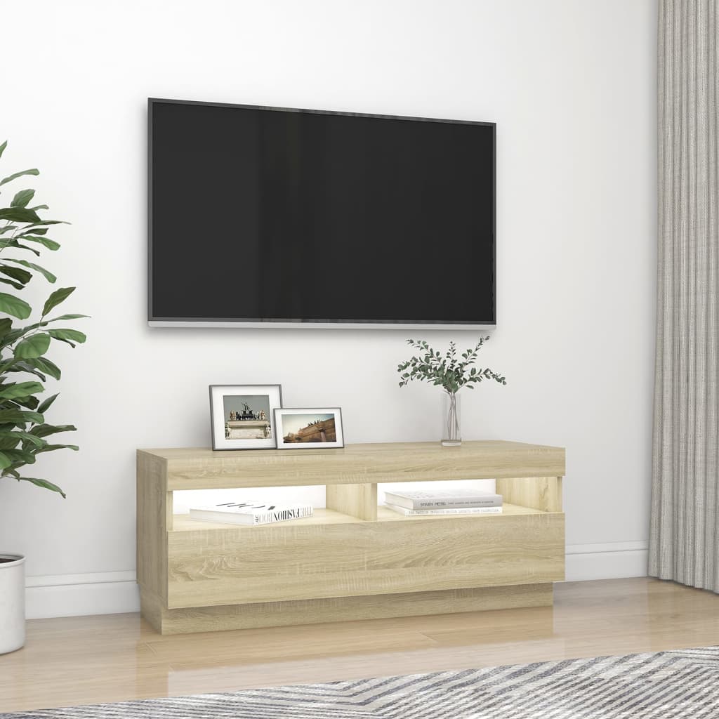 vidaXL sonoma-tölgy színű TV-szekrény LED-lámpákkal 100 x 35 x 40 cm