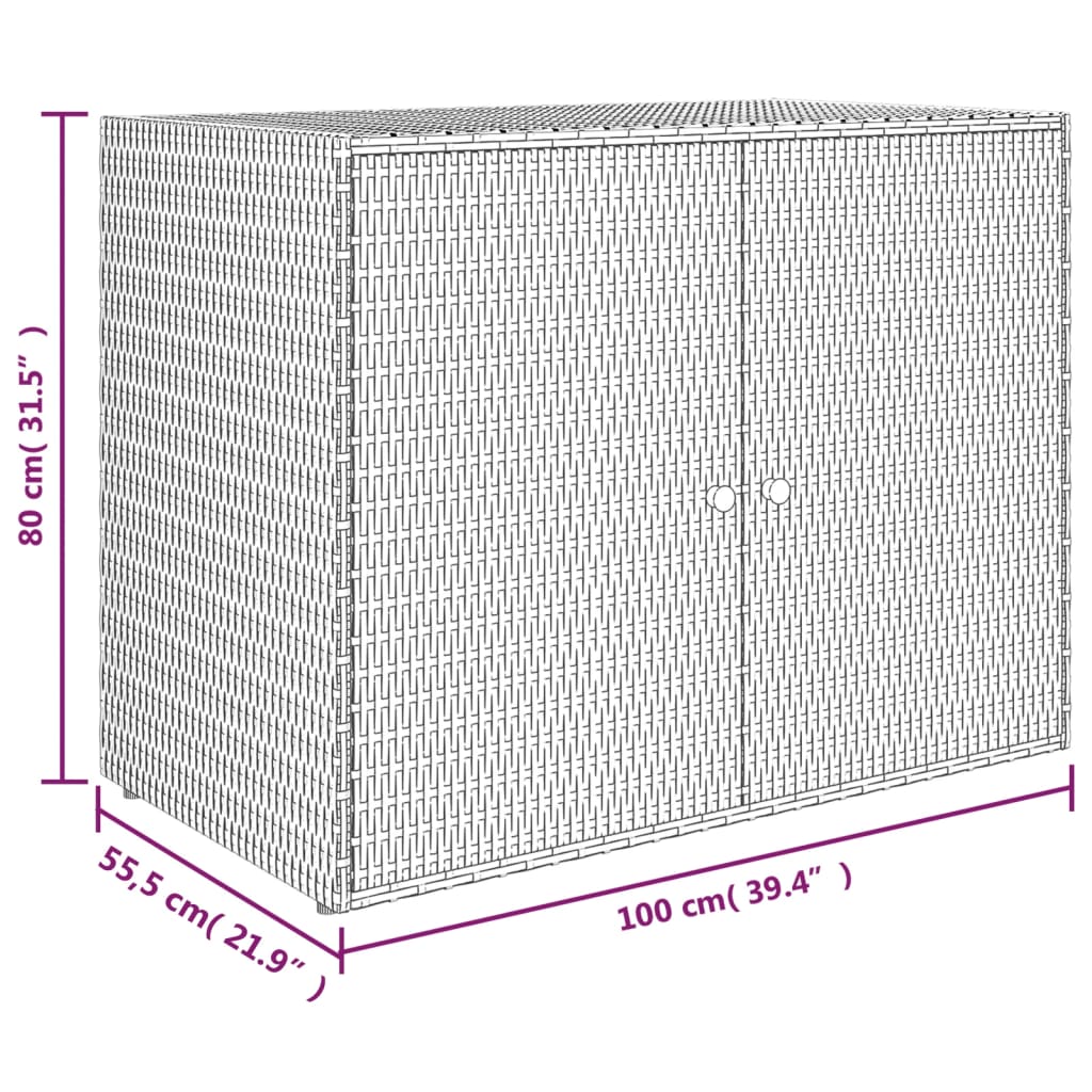 vidaXL szürke polyrattan kerti tárolószekrény 100 x 55,5 x 80 cm