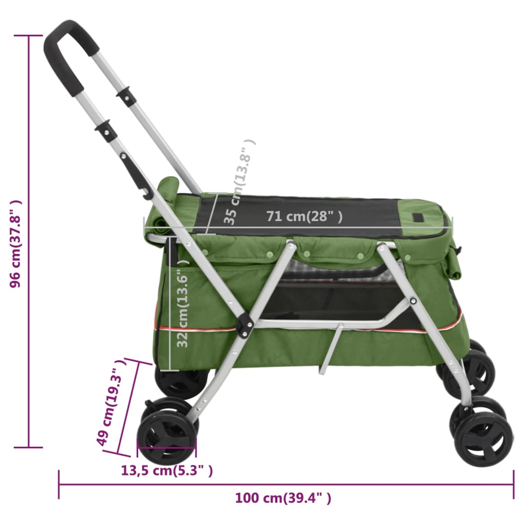 vidaXL összecsukható zöld vászonszövet kutyakocsi 100 x 49 x 96 cm