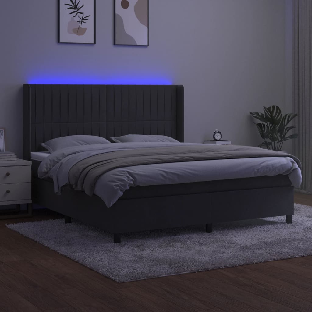 vidaXL sötétszürke bársony rugós és LED-es ágy matraccal 180x200 cm