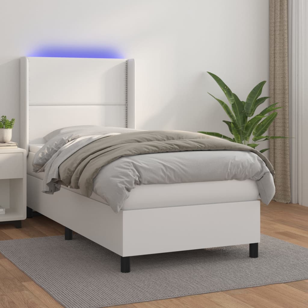vidaXL fehér műbőr rugós ágy matraccal és LED-del 100x200 cm