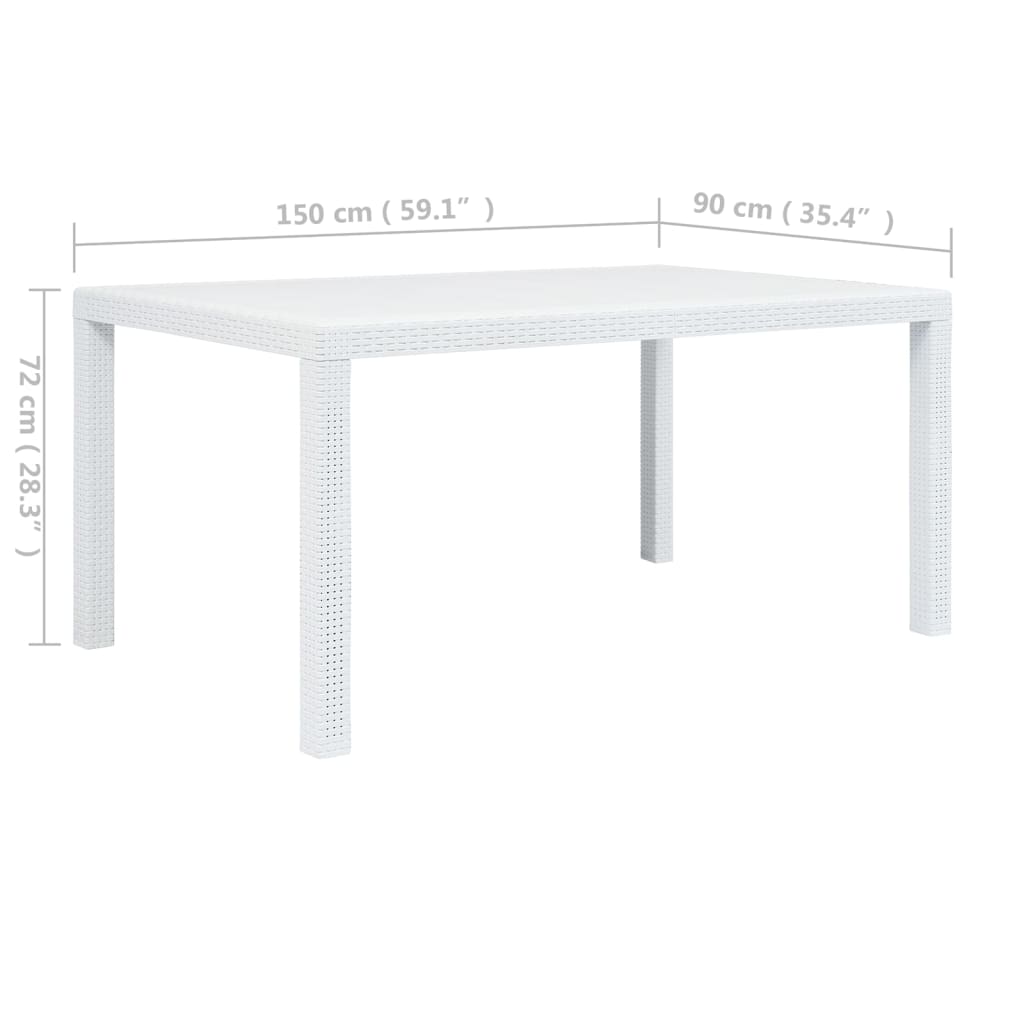 vidaXL fehér rattan hatású műanyag kerti asztal 150 x 90 x 72 cm