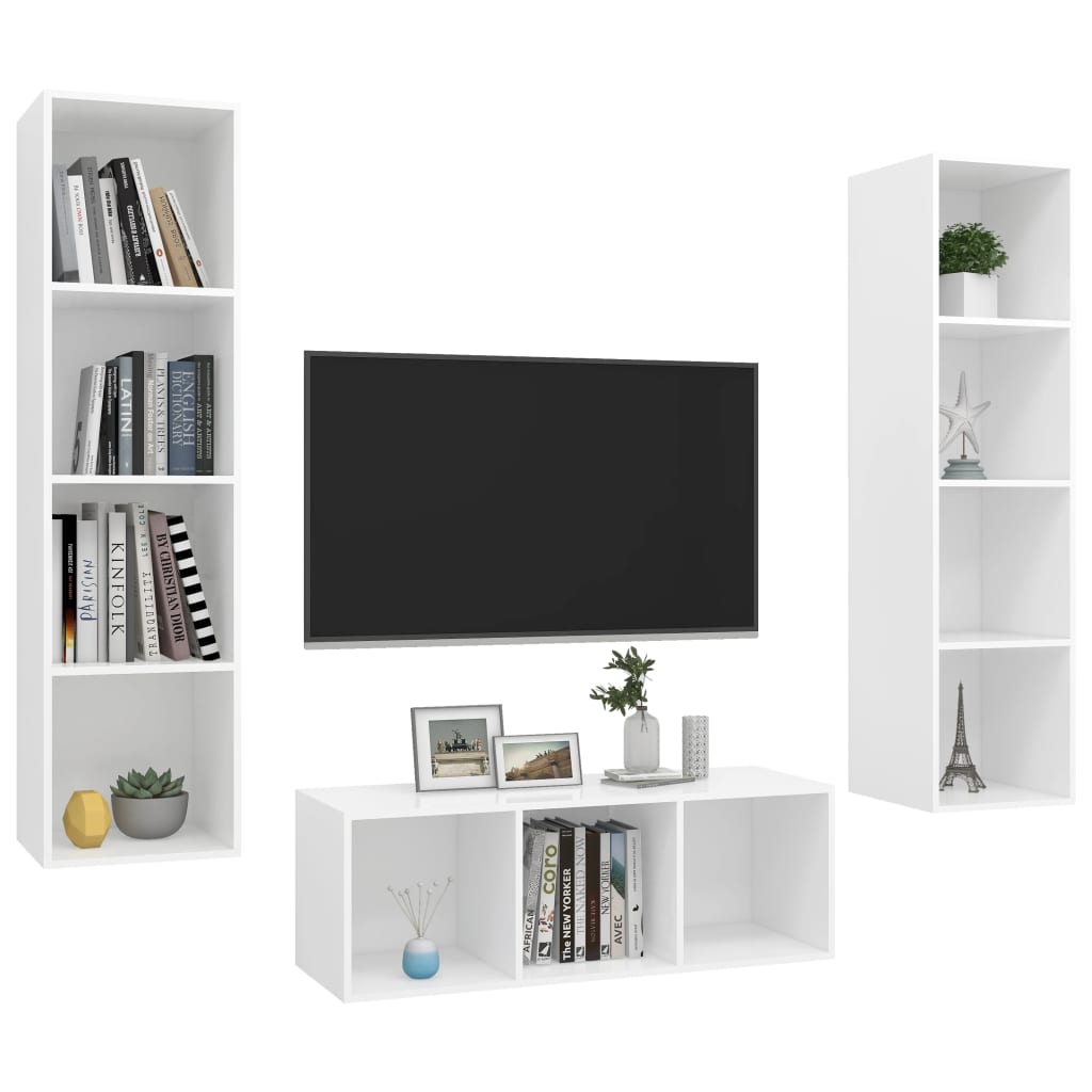 vidaXL 3 részes fehér forgácslap TV-szekrény szett