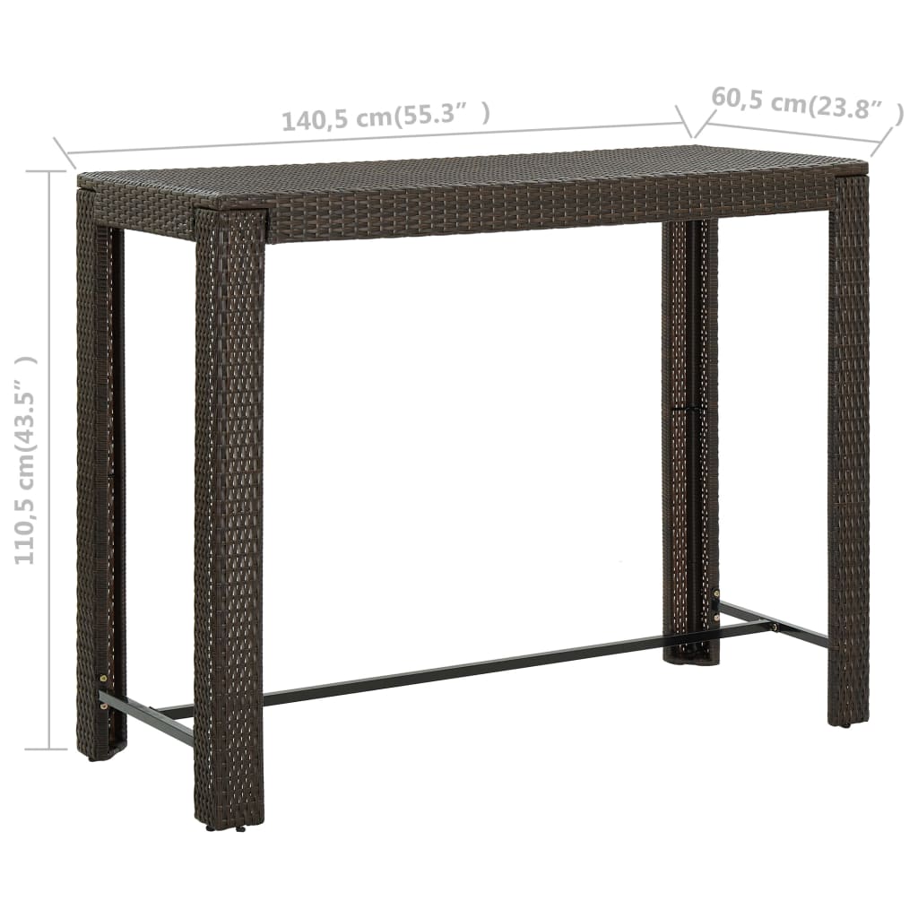 vidaXL barna polyrattan kerti bárasztal 140,5 x 60,5 x 110,5 cm