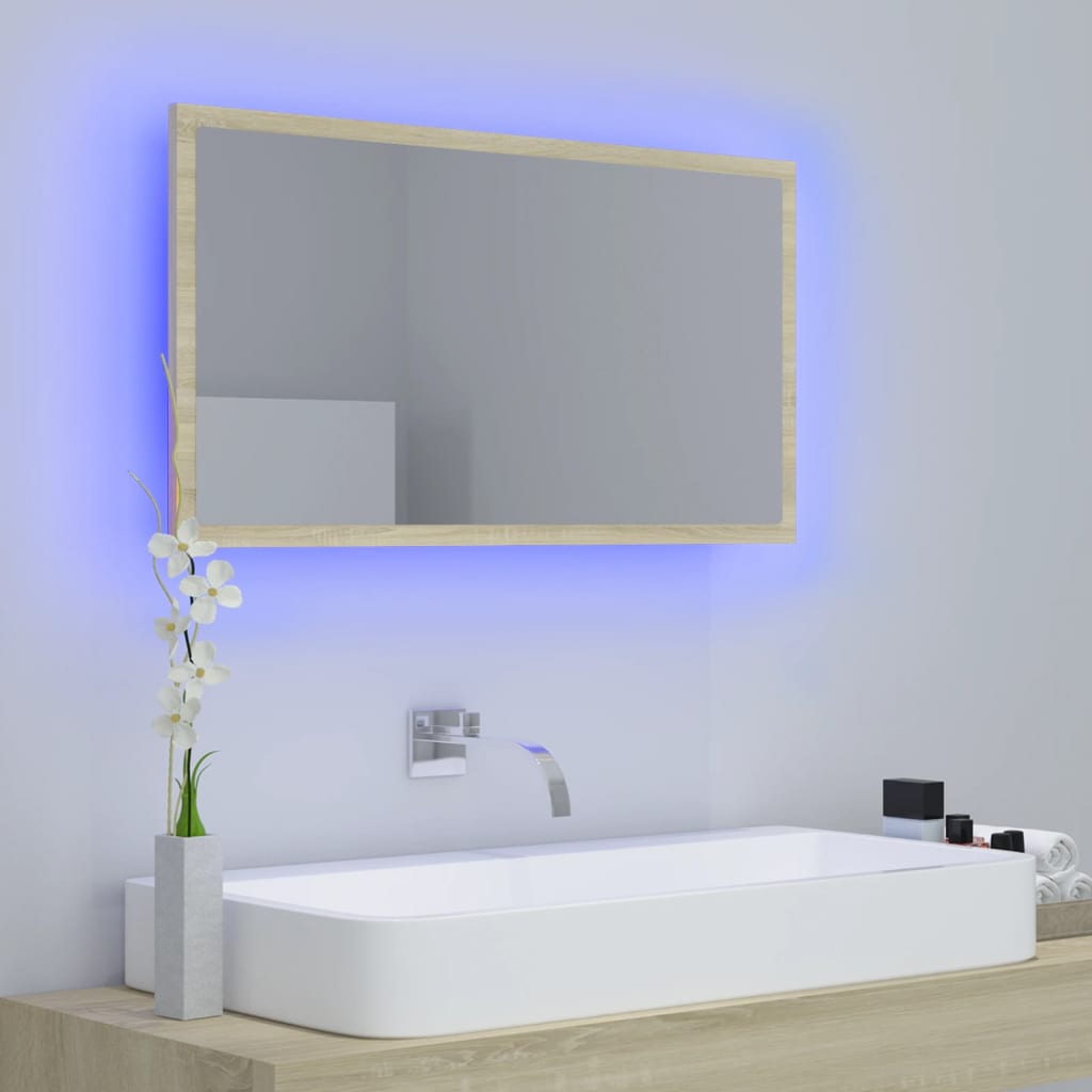 vidaXL sonoma-tölgy akril LED-es fürdőszobai tükör 80x8,5x37 cm