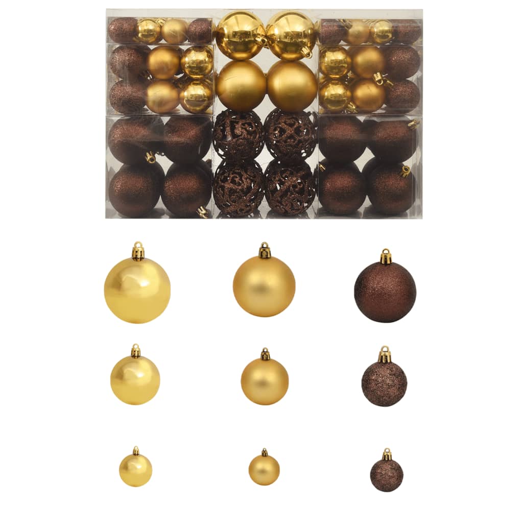 vidaXL 100 db-os barna/bronz/arany karácsonyi gömb készlet 3/4/6 cm