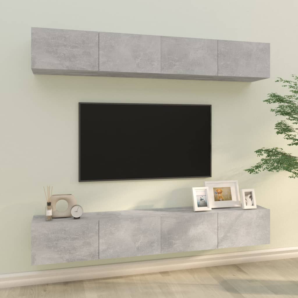 vidaXL 4 db betonszürke fali TV-szekrény 100 x 30 x 30 cm