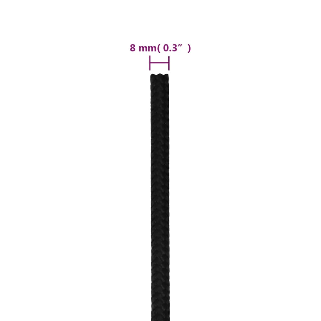 vidaXL fekete poliészter munkakötél 8 mm 250 m