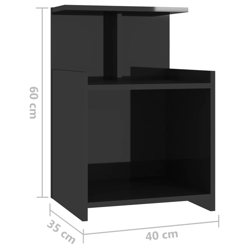vidaXL 2 db magasfényű fekete forgácslap éjjeliszekrény 40x35x60 cm