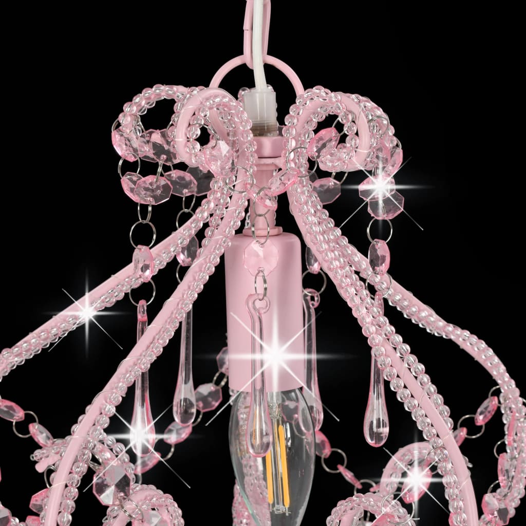 vidaXL rózsaszín kerek mennyezeti lámpa gyöngyökkel E14
