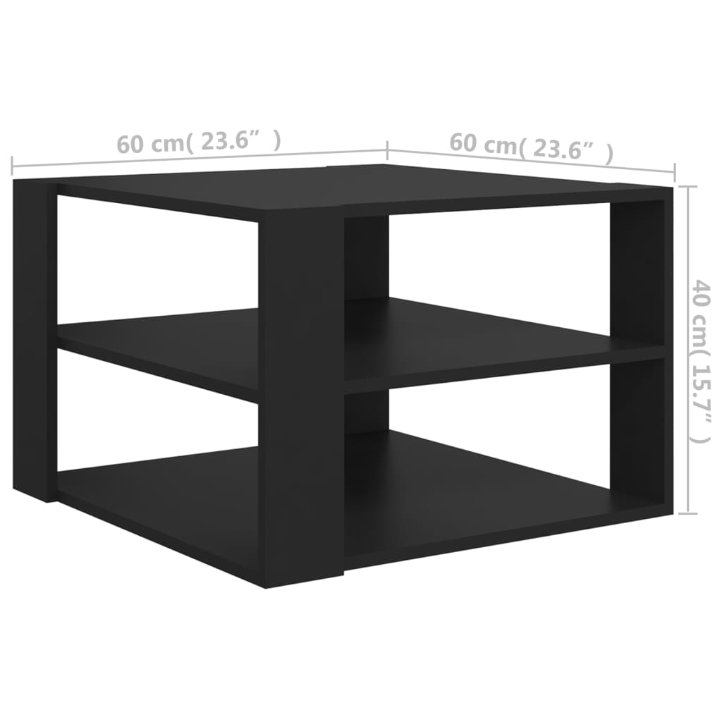 vidaXL fekete forgácslap dohányzóasztal 60 x 60 x 40 cm