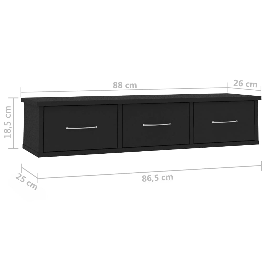 vidaXL fekete falra szerelhető fiókos polc 88 x 26 x 18,5 cm