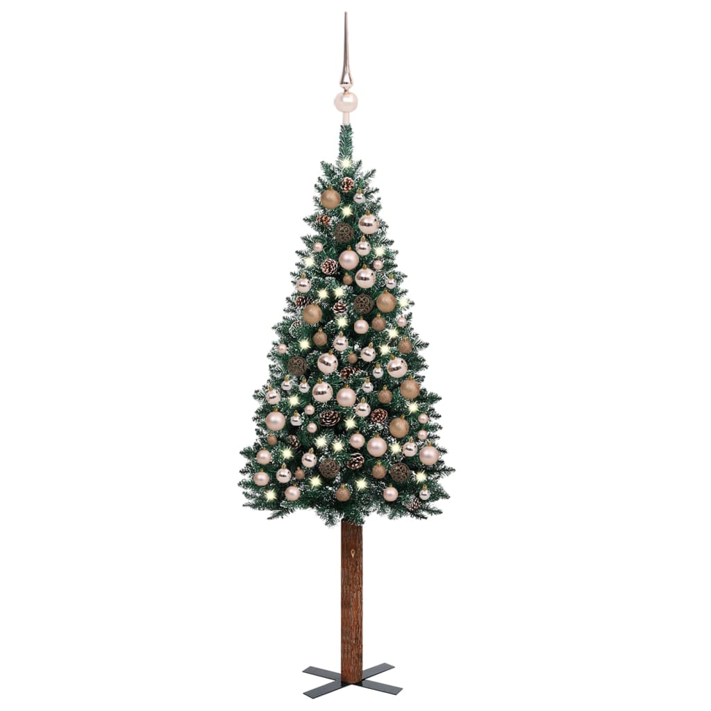 vidaXL zöld vékony karácsonyfa LED-ekkel és gömbszettel 180 cm