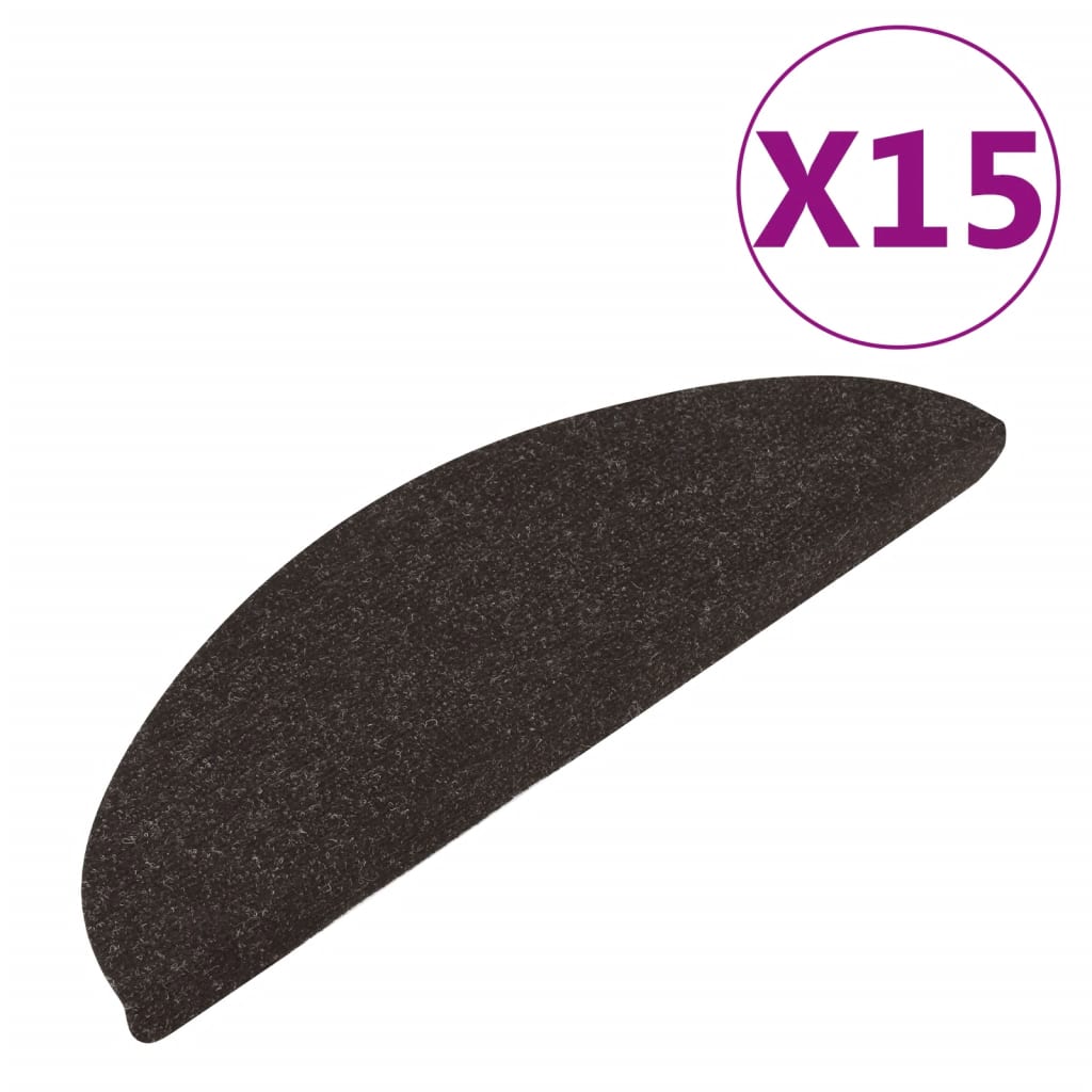 vidaXL 15 db fekete öntapadó lépcsőszőnyeg 56x17x3 cm