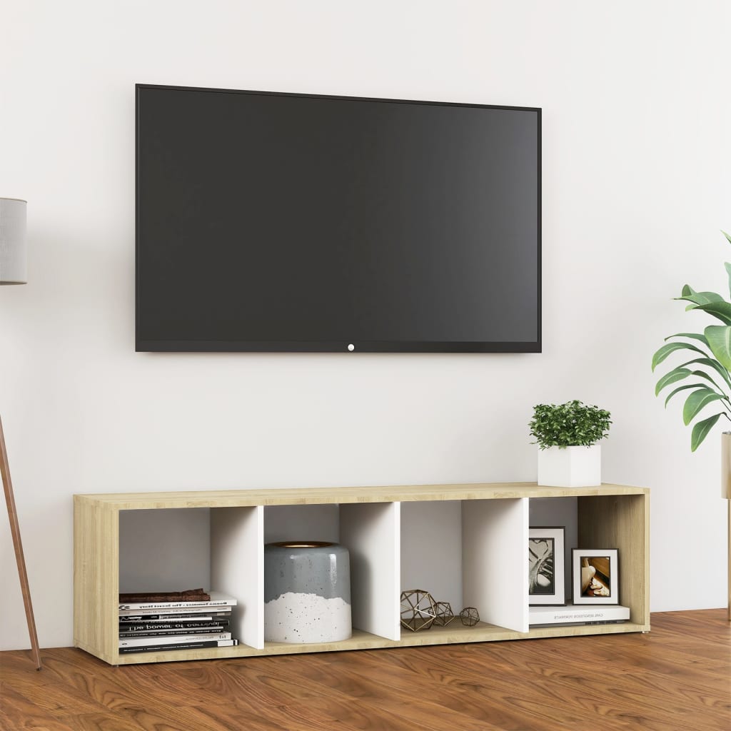vidaXL fehér és sonoma-tölgy színű TV-szekrény 142,5 x 35 x 36,5 cm