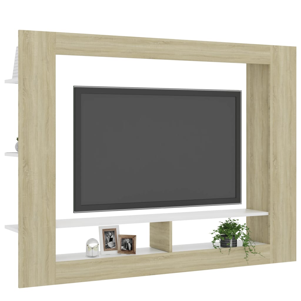 vidaXL fehér és sonoma-tölgy forgácslap TV-szekrény 152 x 22 x 113 cm