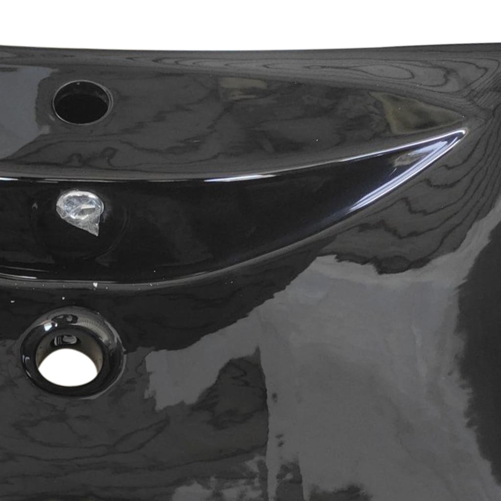 Négyszögletes luxus kerámia mosdókagyló túlfolyóval és lyukkal csaphoz fekete