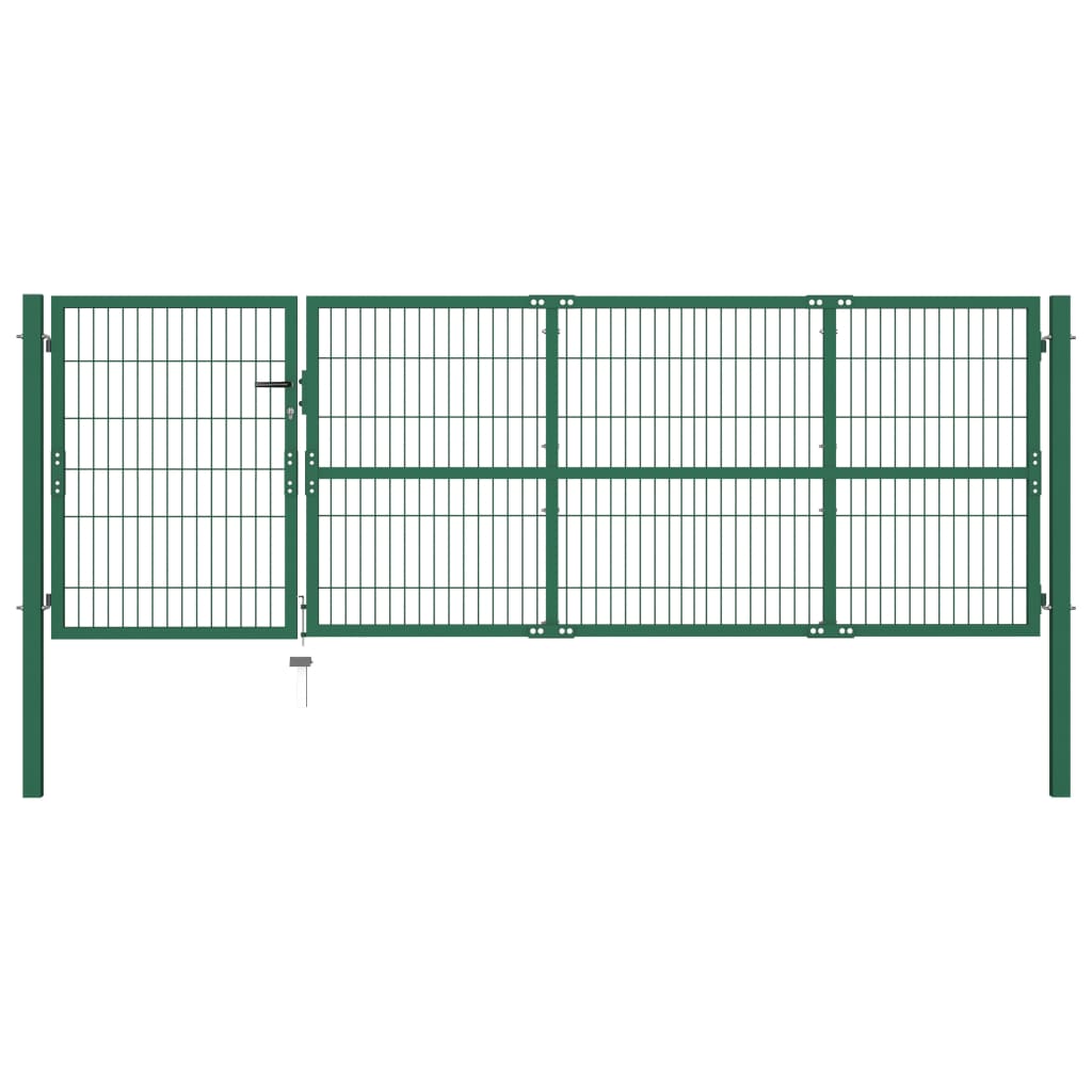 vidaXL zöld acél kerti kerítéskapu póznákkal 350 x 100 cm
