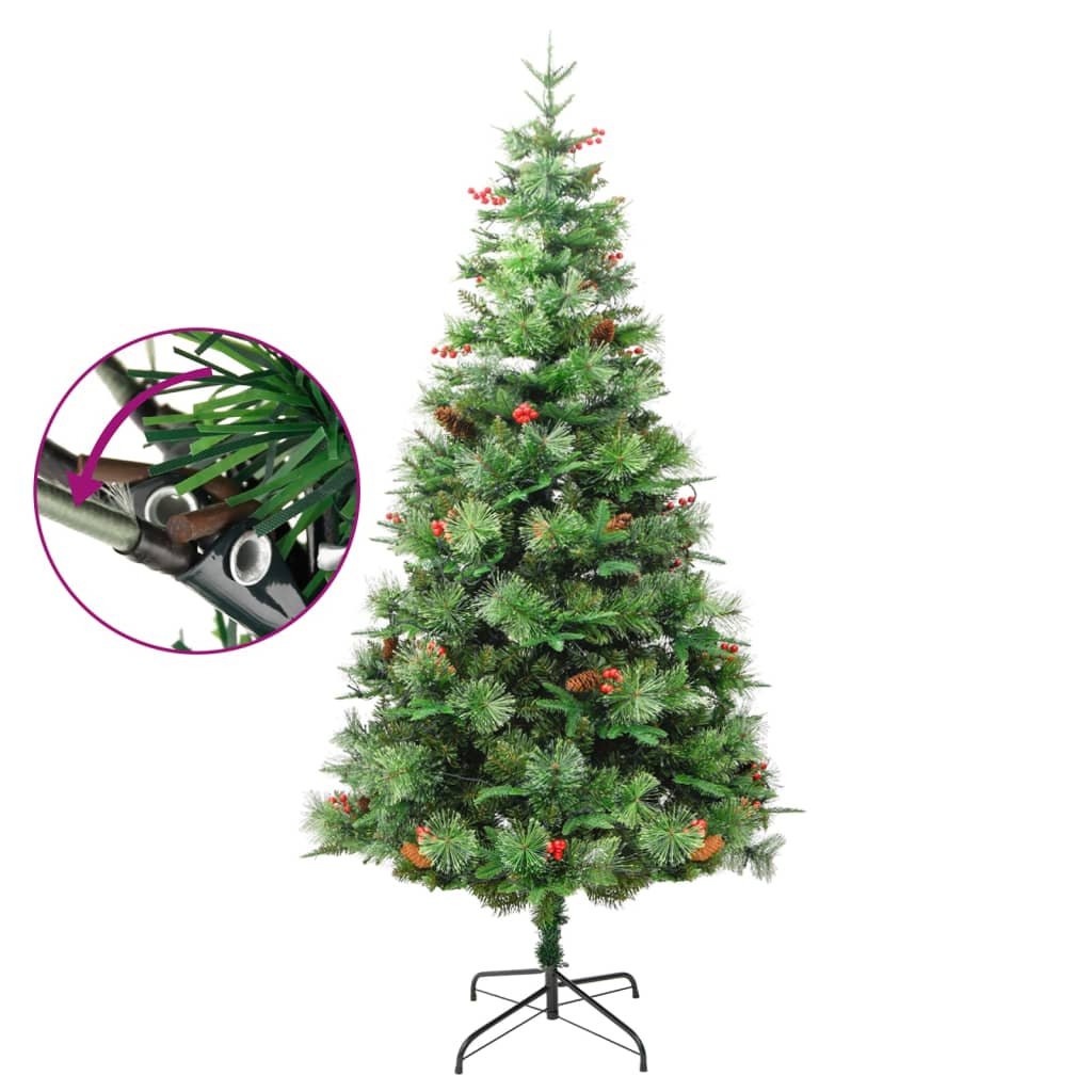 vidaXL zöld PVC és PE megvilágított karácsonyfa fenyőtobozzal 225 cm