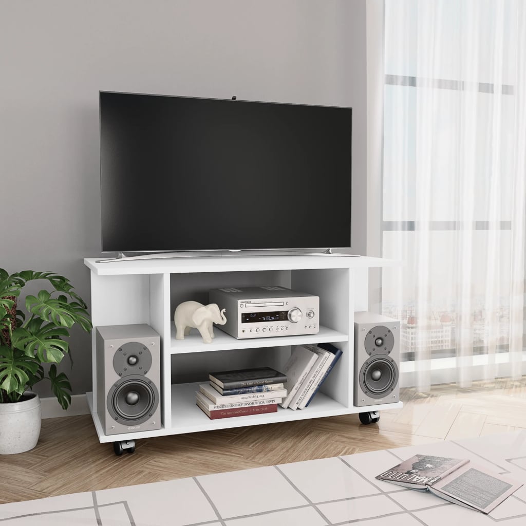 vidaXL fehér szerelt fa TV-szekrény görgőkkel 80 x 40 x 45 cm